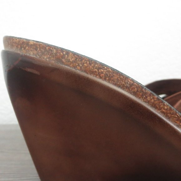 Italian Shoemakers Dark Brown Rhinestone Flower Open Toe Wedge Shoes Sandals 11 - Picture 13 of 16